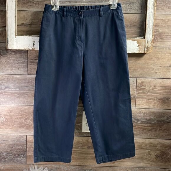 L.L. Bean Curvy Fit Ladies Navy Blue Cotton Pants, Size 10 Reg, Vintage - Picture 1 of 6